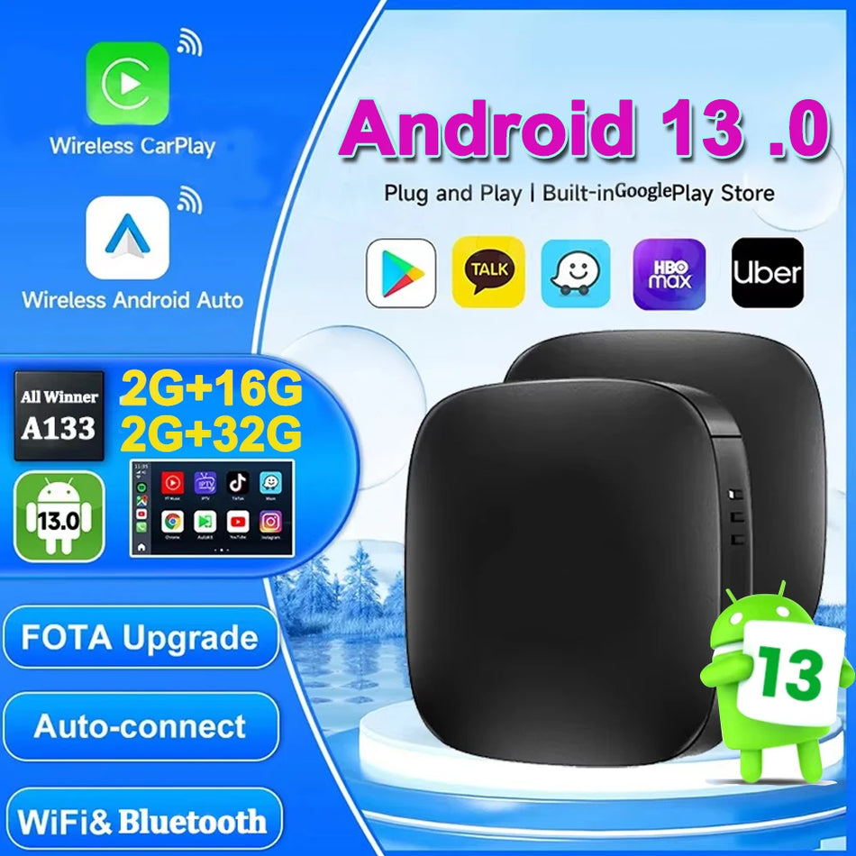 Android Auto Wireless CarPlay Cutie TV Auto cu Android 13 GMS
