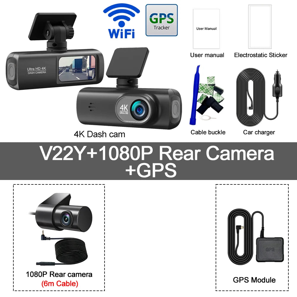 4K Dash Cam Front and Rear &ndash; Ultra HD Night Vision and WiFi Connectivity V22Y-GPS-6M RCC / None