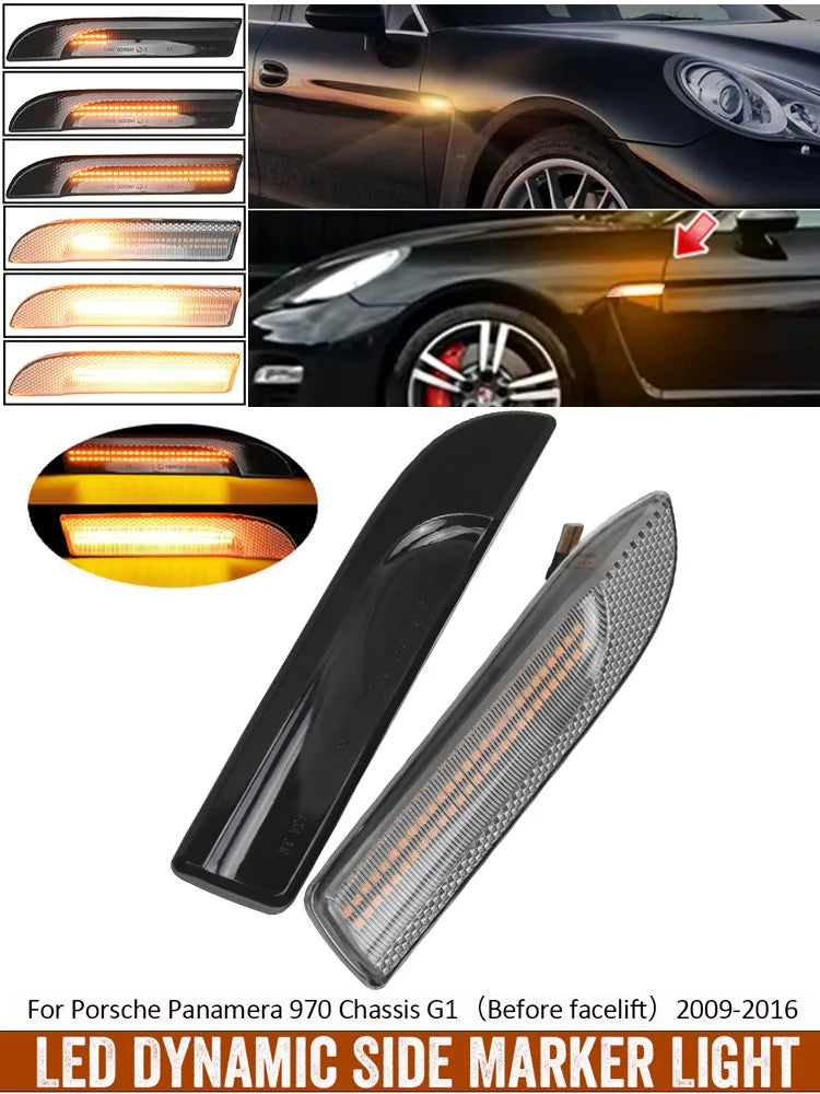 Luces de señal de giro LED dinámicas con efecto de agua fluyendo para Porsche Panamera 970 G1 2009-2016