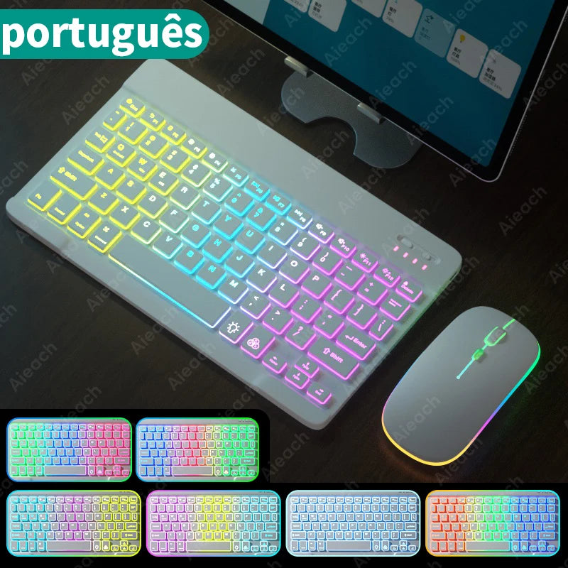 Rainbow Backlit Tablet Keyboard For Android iOS &ndash; Bluetooth Portuguese