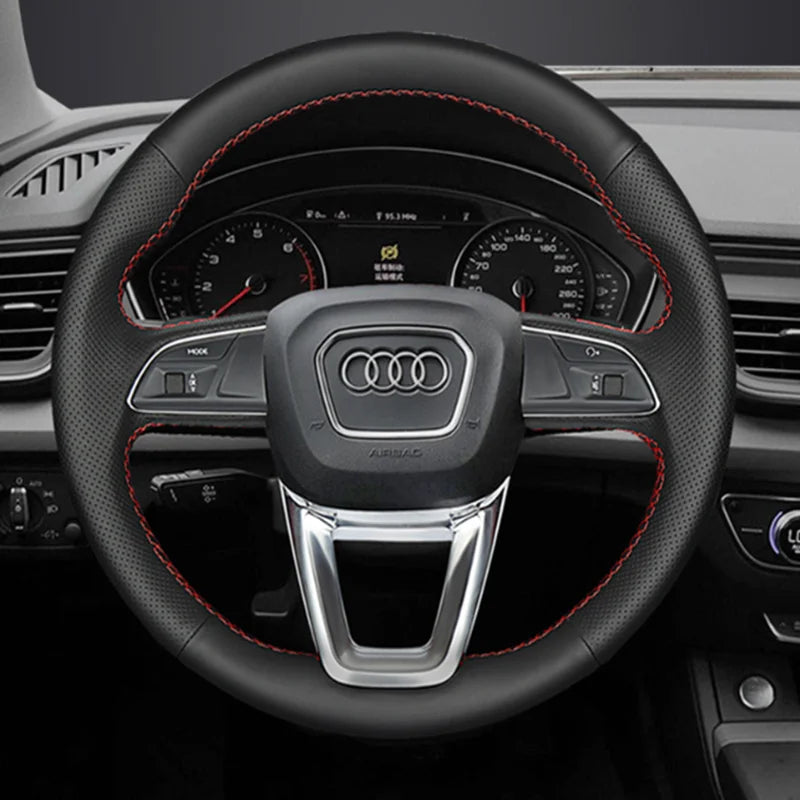 Audi A4 Allroad Q3 Q5 Steering Wheel Cover &ndash; Hand-Stitched Red Thread
