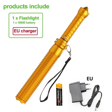 Baseball Bat LED Self-Defense Flashlight &ndash; Telescopic Zoom golden-EU charger