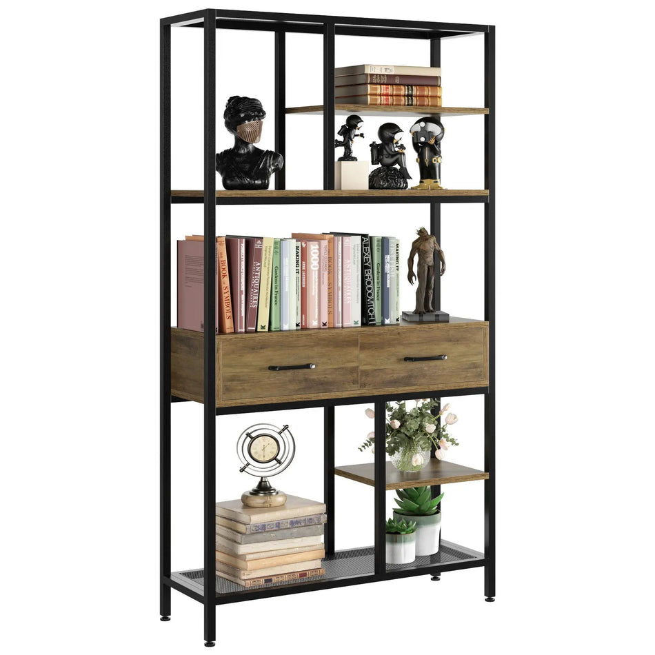 Wood And Metal Office Shelf Rack With Five Compartments