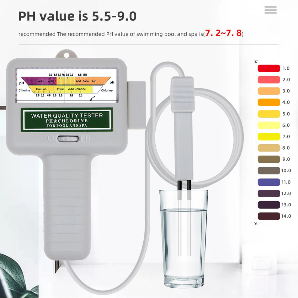2-in-1 Pool Water Tester Pen for pH and Chlorine Dual-Needle