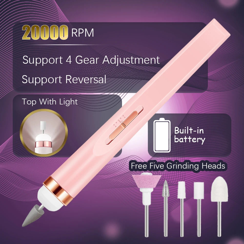 YIKOOLIN 5 In 1 Electric Nail File - Cordless LED Nail Drill