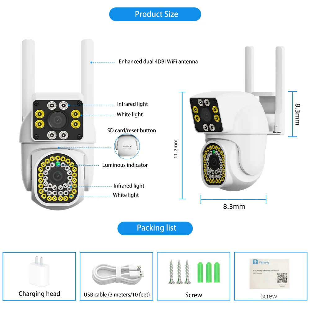 V380 Pro 2MP IP66 Dual Lens Dual Picture Outdoor Wifi IP Camera No Dead ...