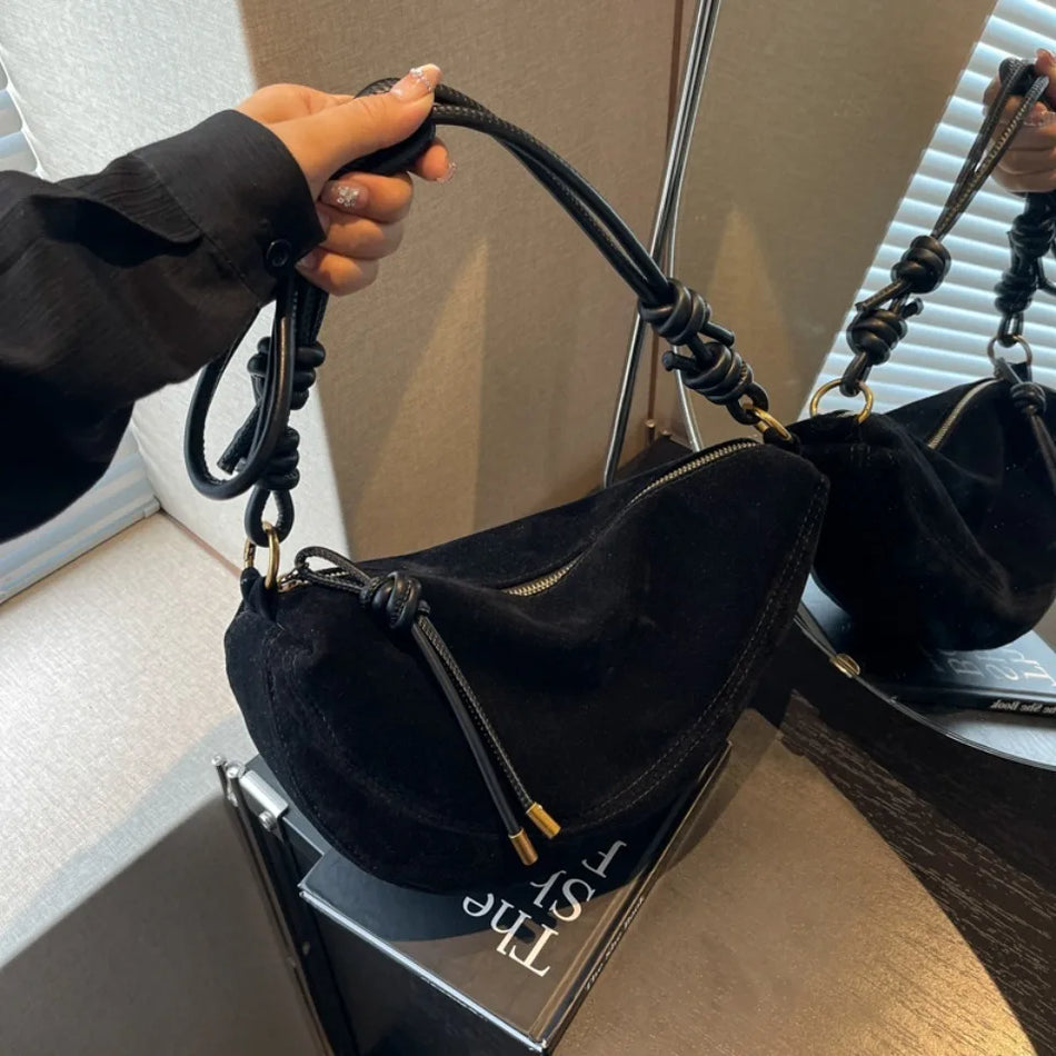 Zimní umělá semišová kabelka přes rameno pro ženy, malá kuličková crossbody s kapsou na telefon, luxusní zip