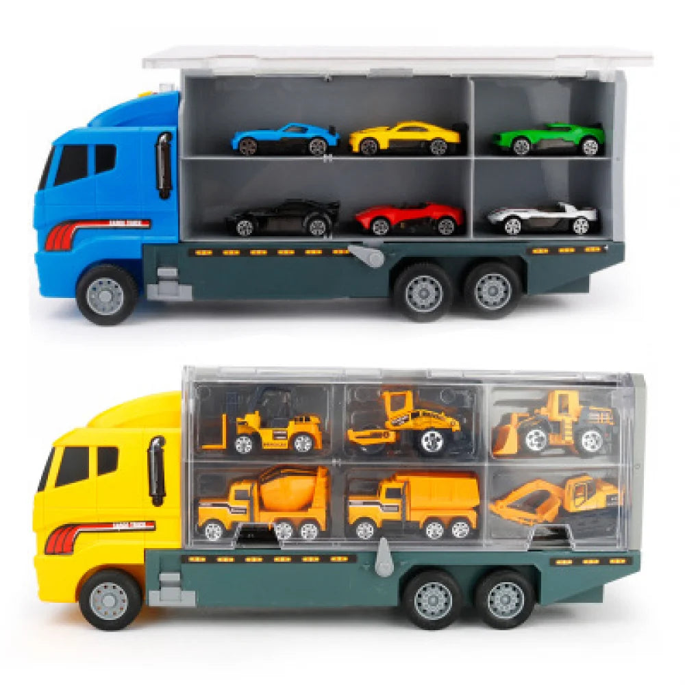 Alloy Car Model Transporter Set &ndash; Includes 6 Mini Engineering Vehicles