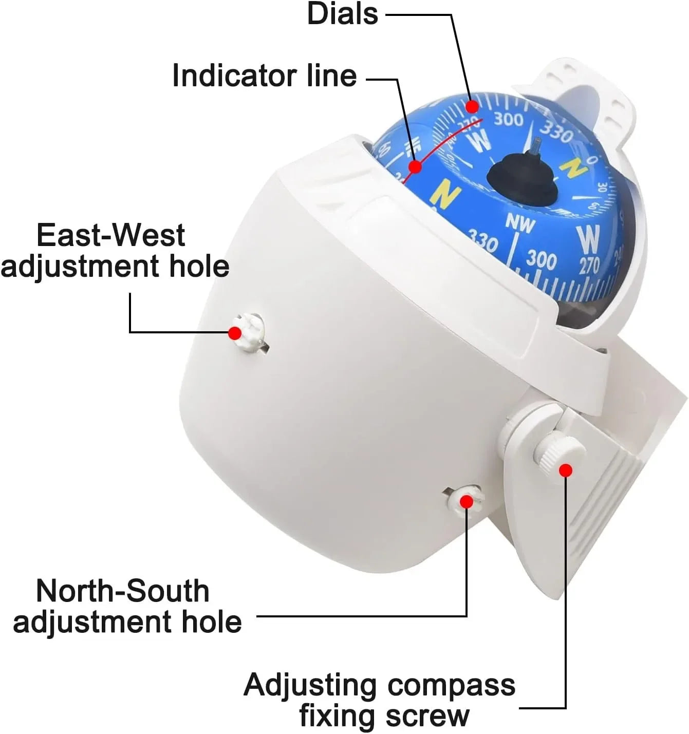 Dash Compasses Boat Compass Dash Mount,Marine Compass Dashboard with Light Pivoting ...