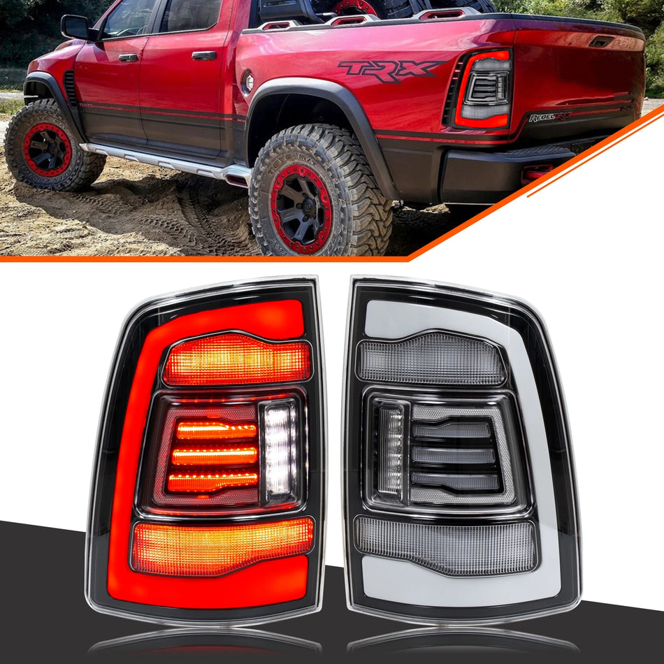 LED Tail Lights for Ram 1500 2500 3500 2008-2018 Clear Lens With Sequential Turn Signals