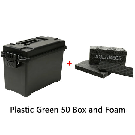 AMMO 50-P Plastic Box - Foam Pistol Magazine Holder Green Box and Foam