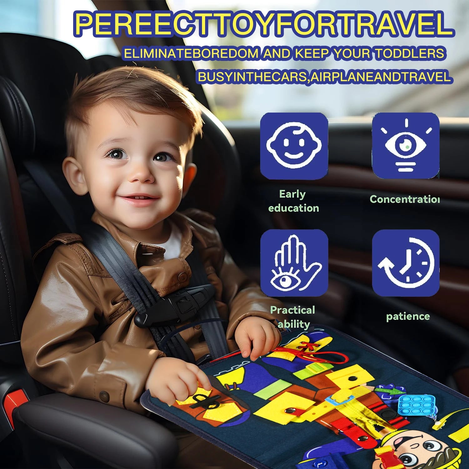 Montessori Busy Board For Kids &ndash; Travel Friendly Fine Motor