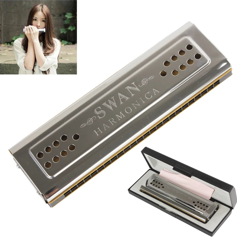 24-Hole Tremolo Harmonica, Double-Sided in C&G with Metal Reeds