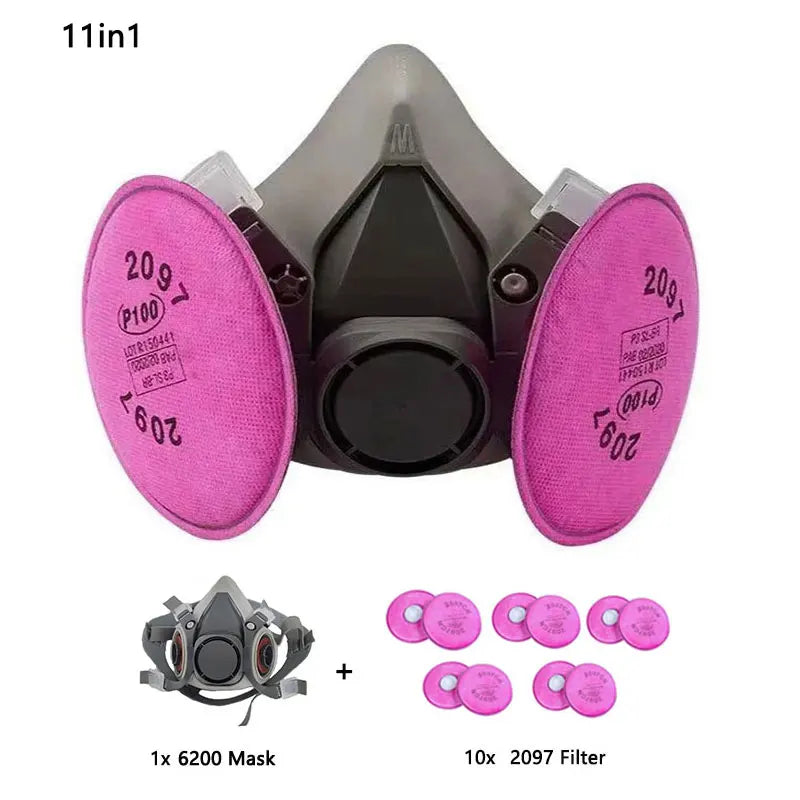 6200 Dust Gas Respirator Half Face Mask - With 2097 Filter 11in1