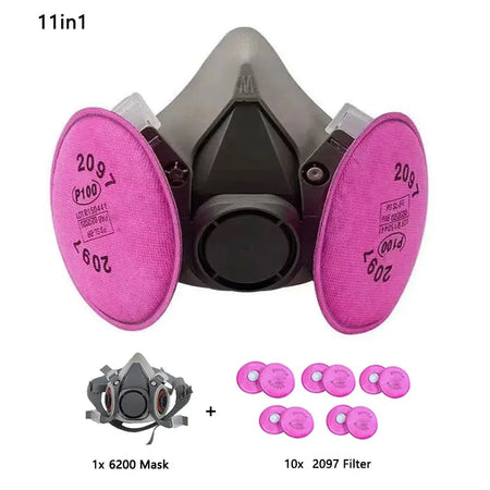 6200 Dust Gas Respirator Half Face Mask - With 2097 Filter 11in1