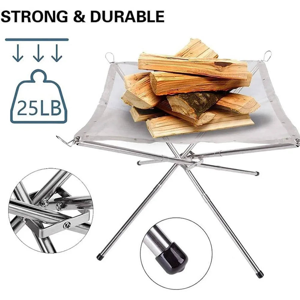 Stainless Steel Camping Fire Rack &ndash; Foldable Mesh Design for Easy Transport