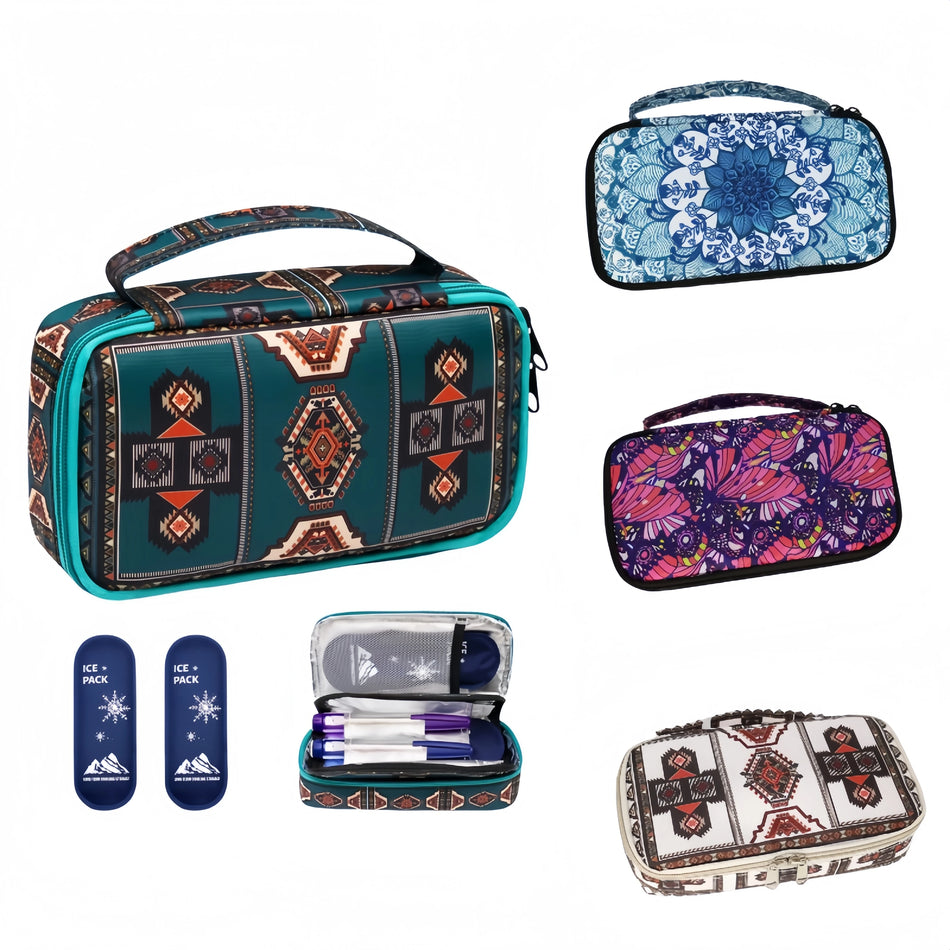 Large Portable Insulin Cooler Travel Bag &ndash; Boho Print