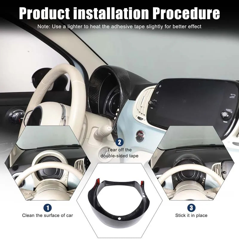 Fiat 500 Cornice Display Consolle Centrale in Fibra di Carbonio Reale