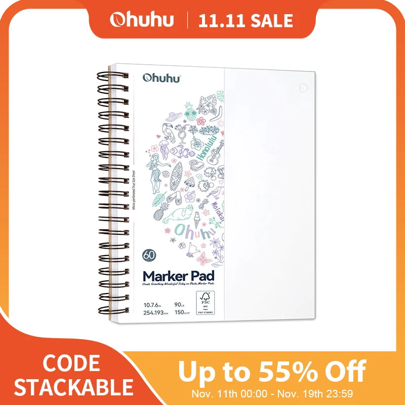 Ohuhu Двустранен блок за маркери, непропускащ скицник за алкохолни маркери