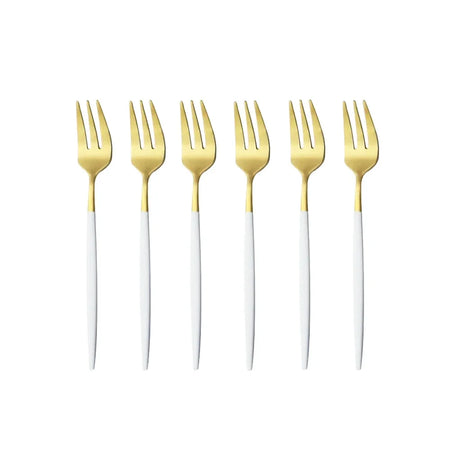 6Pcs Stainless Steel Matte Cake Fork Set &ndash; Elegant Gold Tableware White Gold