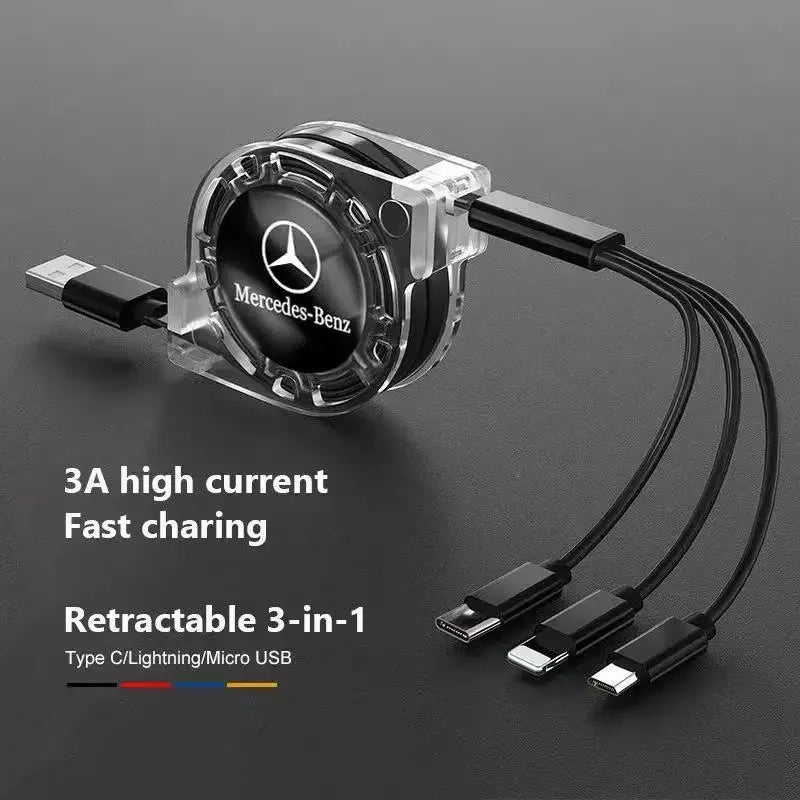 Car Interior 3 In 1 Fast Charger USB Data Cable &ndash; Convenient Connectivity for Mercedes Benz