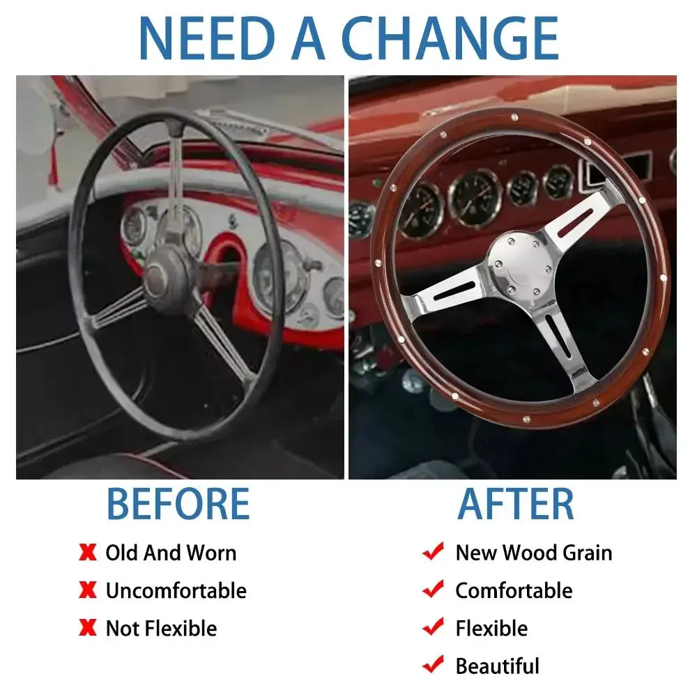 Defective Products Universal 380mm 15' Inch Steering Wheel with Horn Button Kit Copy Wood Car Auto Racing Sport Steering Wheel by InterCyprus Trading Ltd