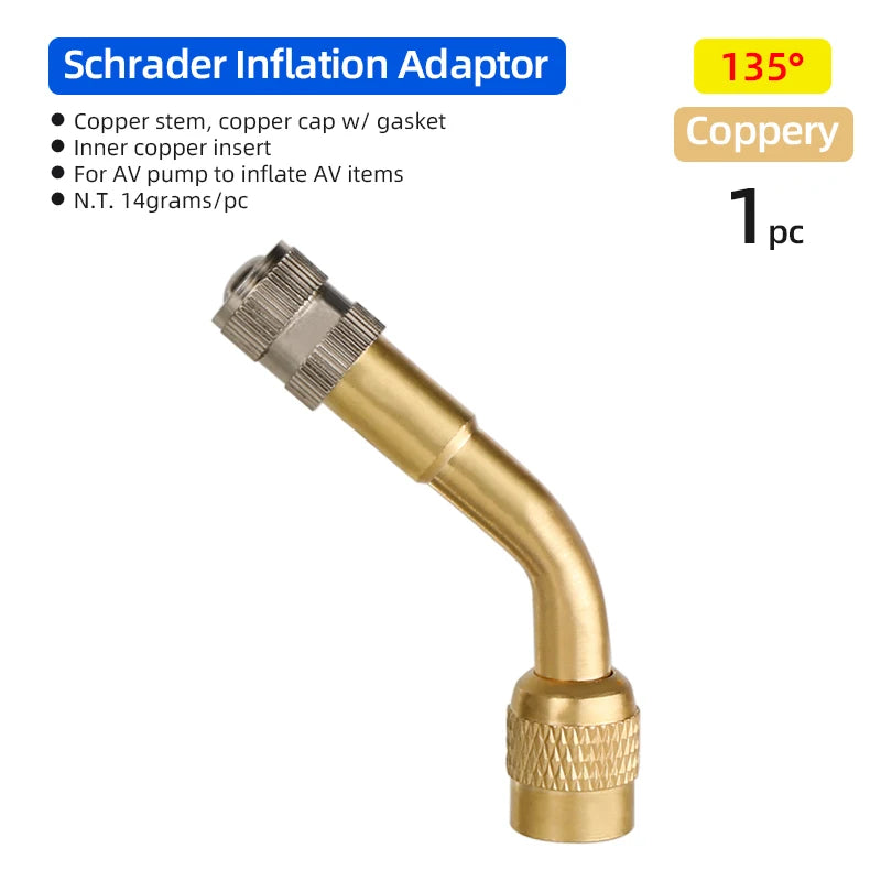 Schrader Valve Extender &ndash; Curved Design for Easy Pump Access Golden 135D 1pc / CN