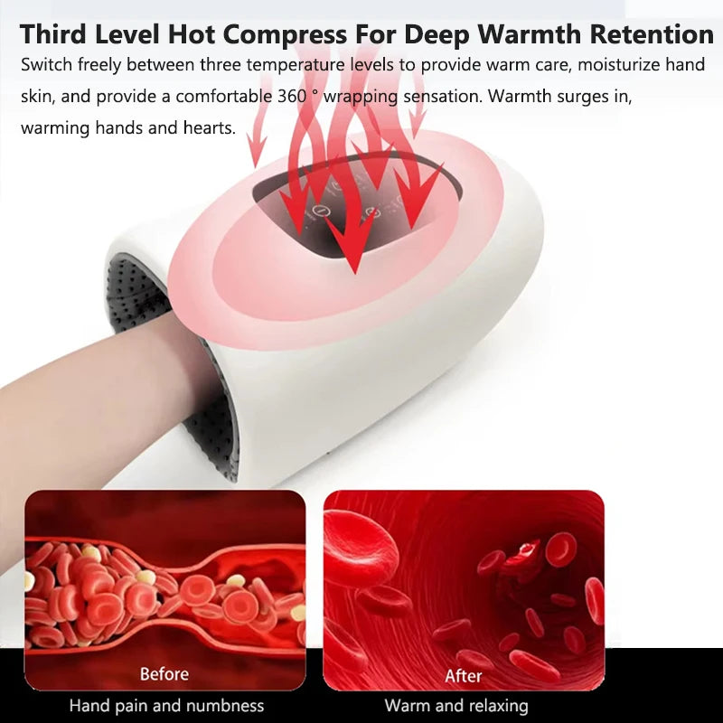 Electric Hand Massager - Airbag Kneading 3 Modes Hot
