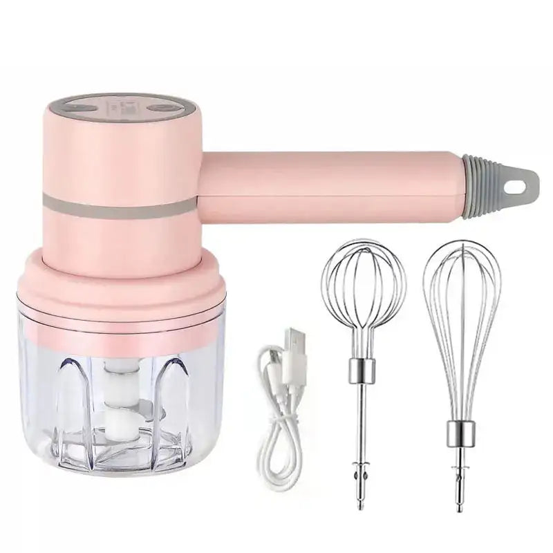 USB 2 In 1 Electric Milk Frother And Chopper Whisk 3 Speed Pink 2 / CN