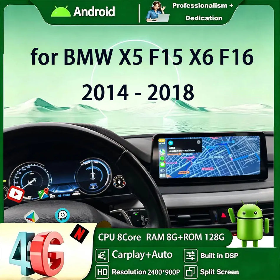 12,3-calowy odtwarzacz radiowy Android 16 z bezprzewodowym Carplay i GPS do BMW X5 X6 F15 F16