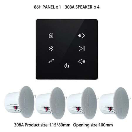 YINLEENCL Mini Touch Smart Bluetooth Wall Amplifier with Remote Control black amp whit 4spk