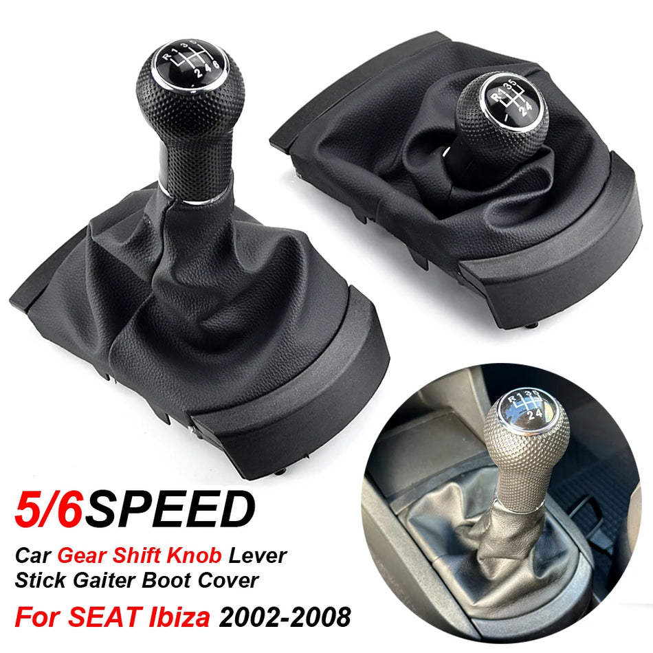 Gear Shift Knob ABS Plastic And Leather For SEAT Ibiza