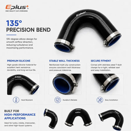 EPLUS Black 135° V-Shaped Silicone Hose 4-Ply Reinforced Universal Air Intake Turbo Intercooler Pipe Coupler by InterCyprus Trading Ltd
