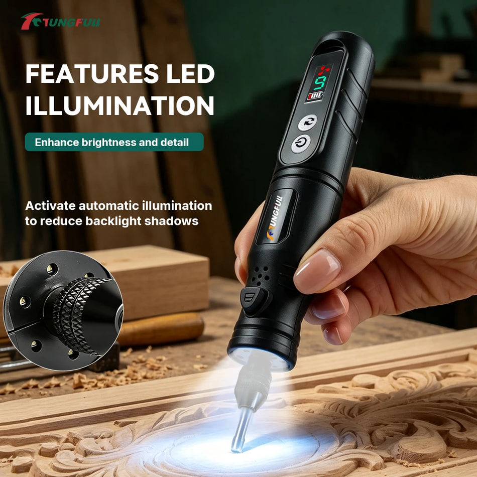 Kit de Ferramenta Rotativa Mini Sem Fios com Ecrã LED e Bateria Recarregável