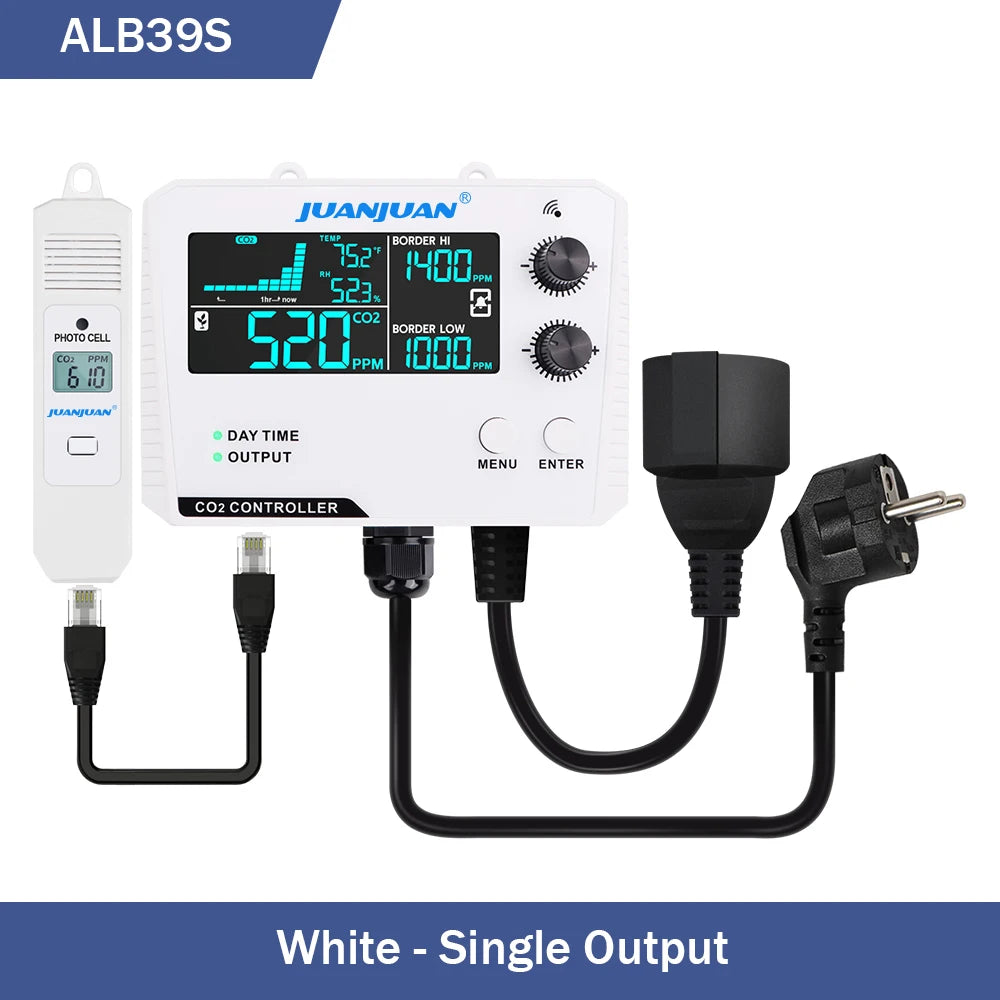 Juanjuan 0-5000ppm CO2 Controller &ndash; LCD Display Monitor White 1 Output / US Plug
