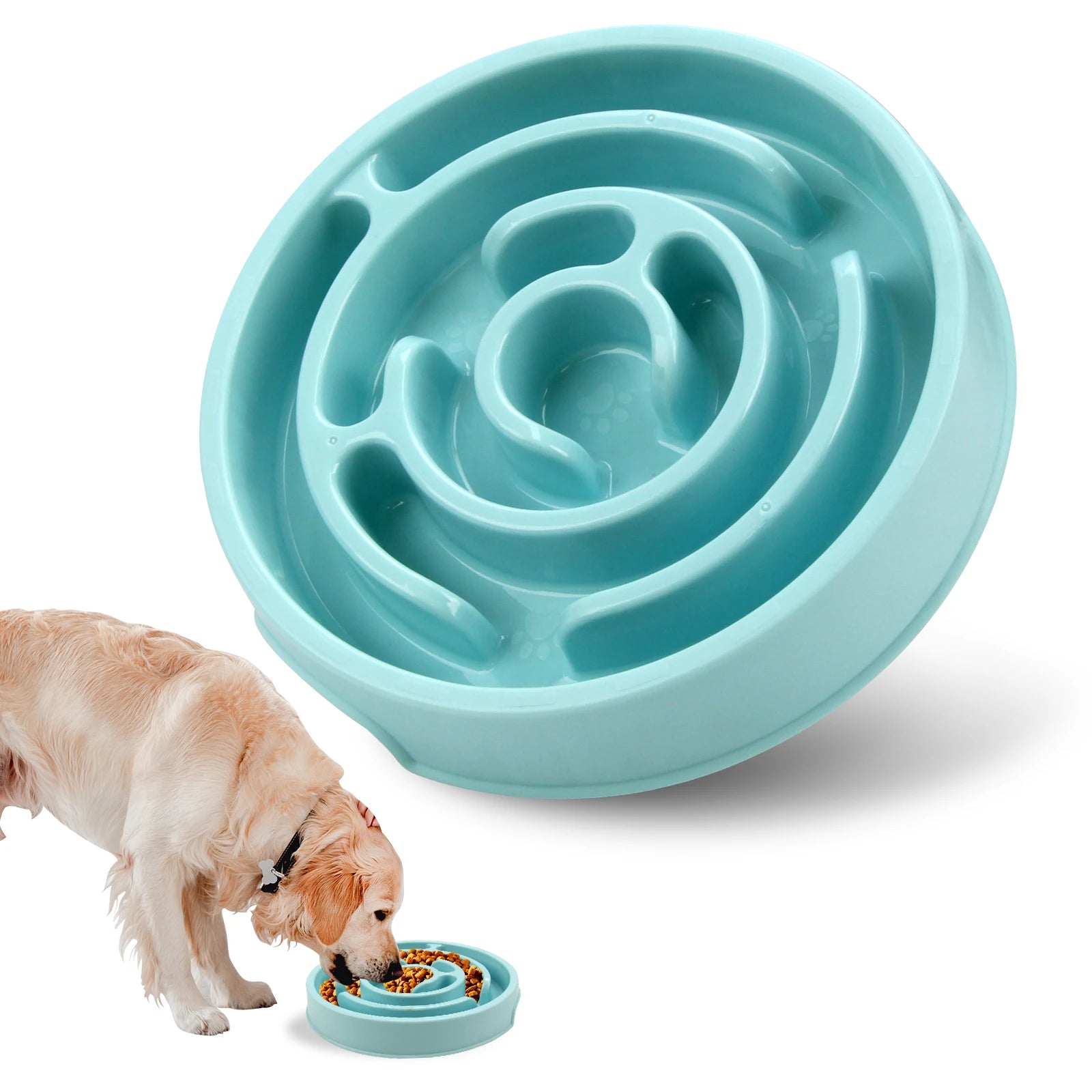 Pet Dog Slow Feeder Bowl &ndash; Anti-Gulping Design for Healthy Eating Macaron Blue