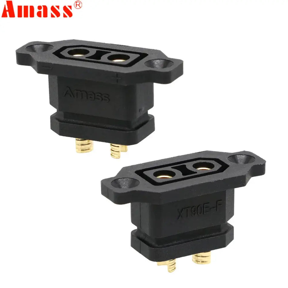 2 Pack Amass XT90E-F Female Battery Connectors, Gold Plated Mountable Plugs