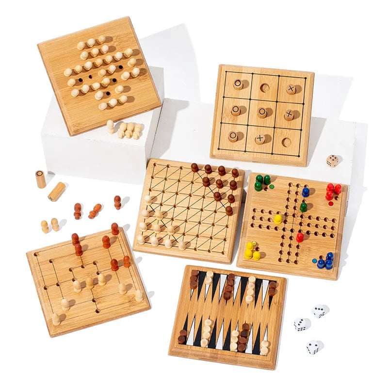 Mini Houten Schaakbord met Ingelegde Pips, Draagbaar Reis Spel 12x12cm