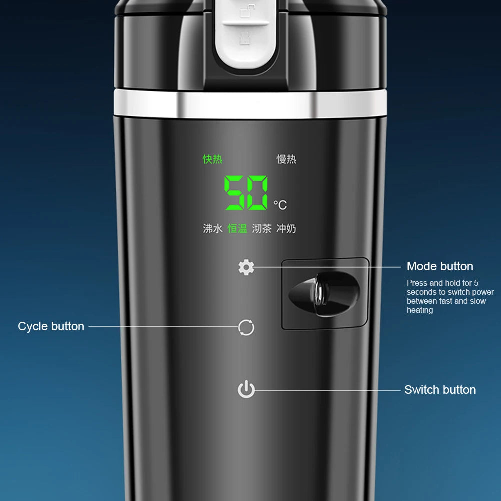 12V 24V Car Heating Cup 500ML Kettle - Smart Temp Control