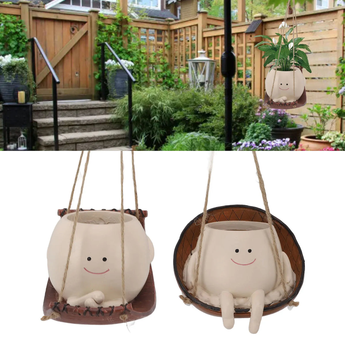 Swing Face Planter Pot &ndash; Weatherproof Indoor Decor Fun