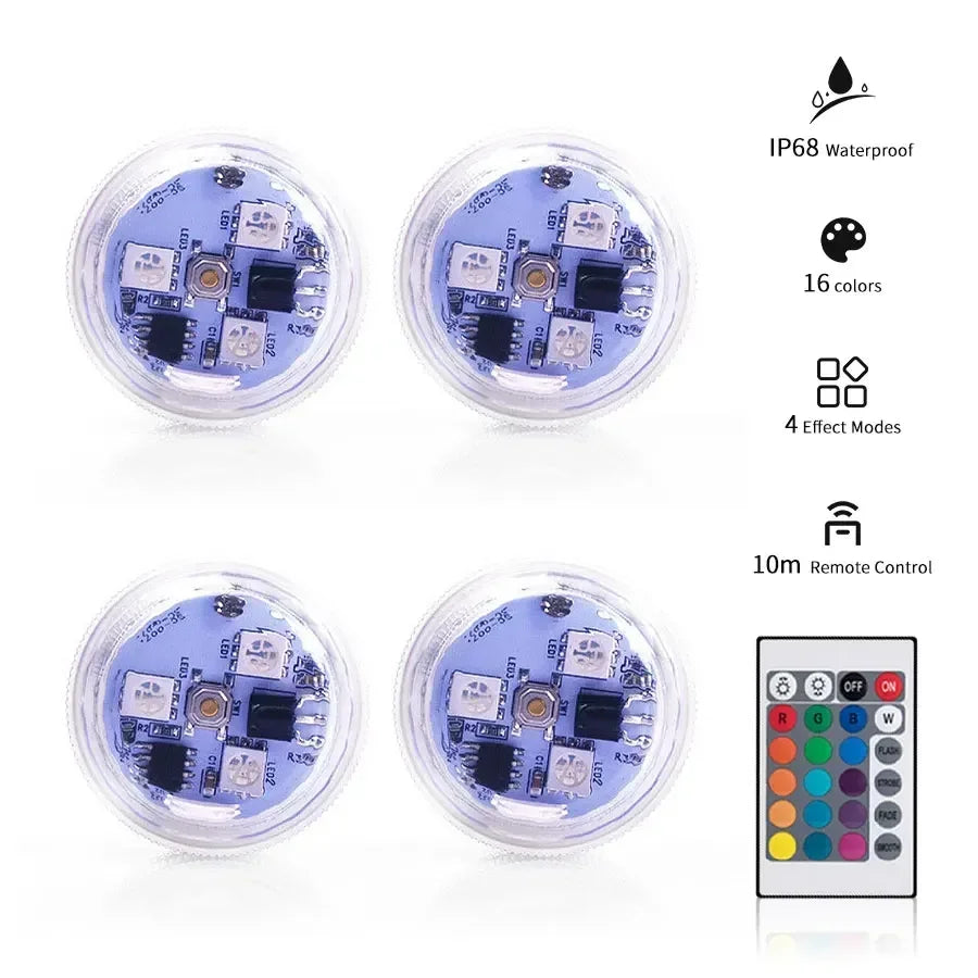 Submersible RGB Underwater Lights Remote &ndash; Color Change 4 Lamps 1 Remote