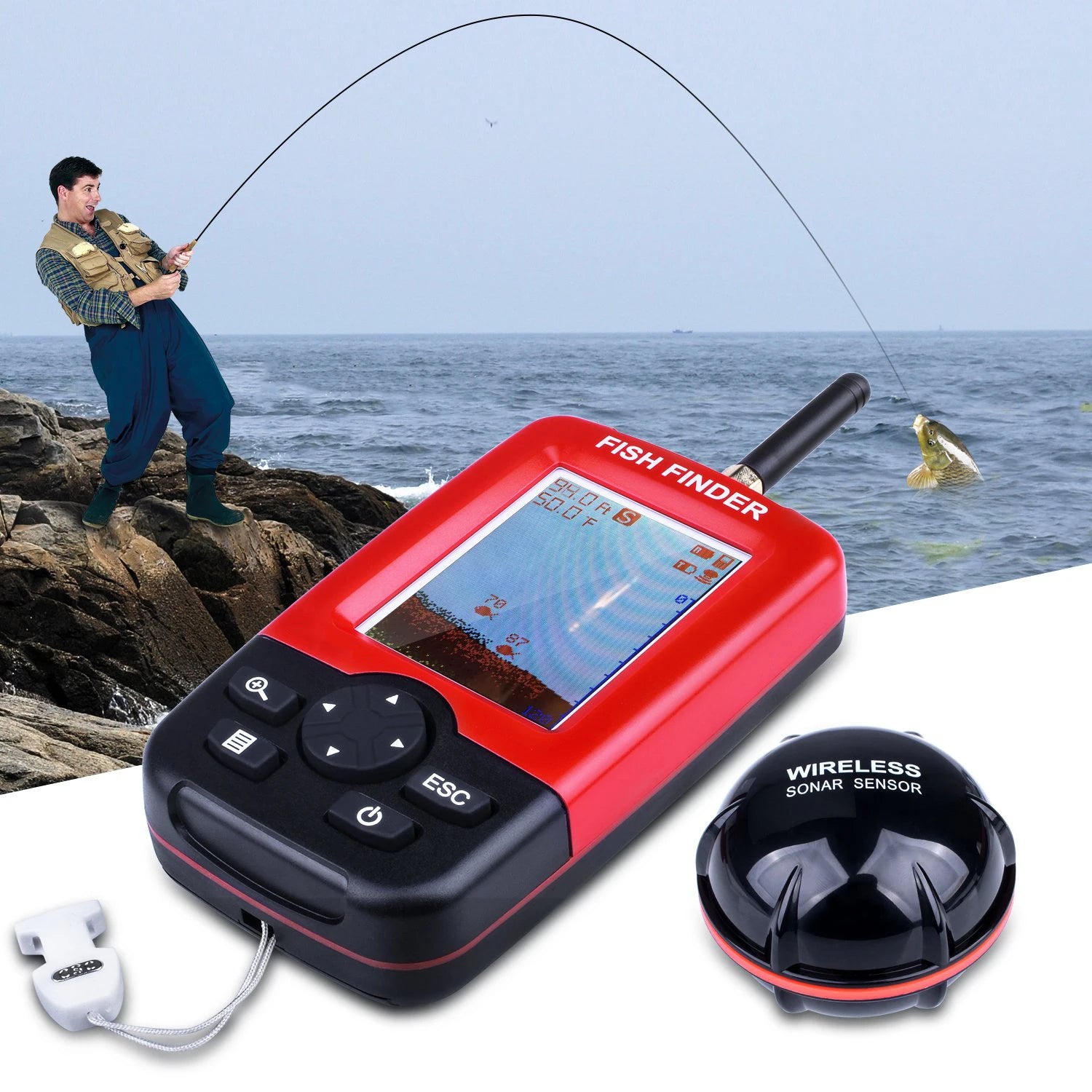 Portable Sonar Fish Finder - 100M Wireless Echo Sounder for Lake &amp; Sea