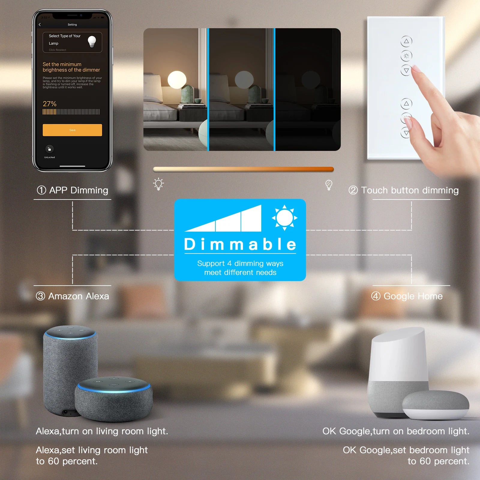 BSEED Wifi Dimmer Switch 1Gang &ndash; Alexa Ready Tuya Smart Life