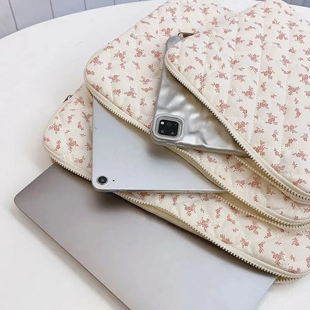 Maple Leaf Fluffy Padded Laptop Sleeve Embroidered Case