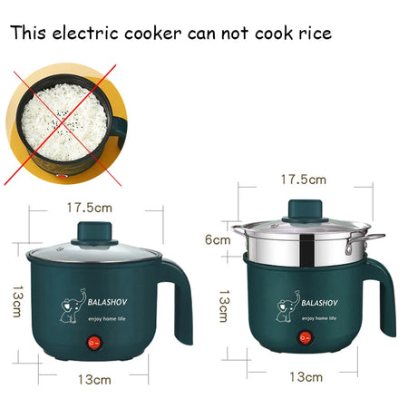 Compact Multifunction Electric Cooker for 1-2 People - Non-stick, 1.8L Capacity, 500W
