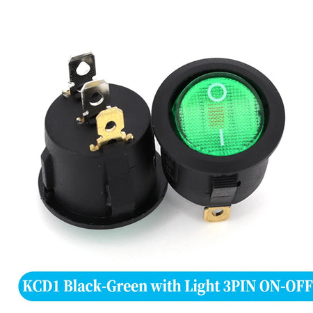 Round Rocker Switch &ndash; Vibrant LED Illumination 3Pin green light / 1 Pcs