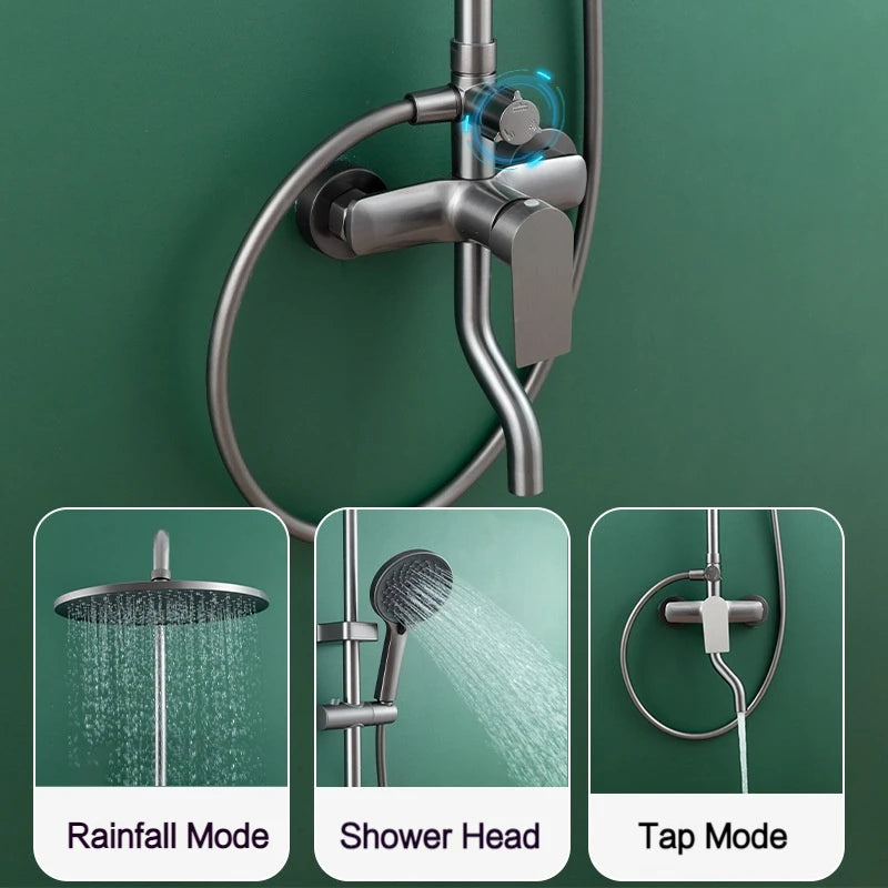 3-funktioners badeværelsesbruser sæt bruserarmatur badeværelse varmt koldt mixer fuld sæt regnbruserarmatur system vægmonteret