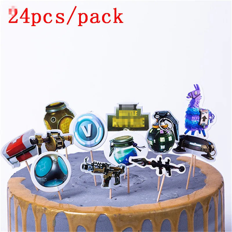 Fortnition Themed Birthday Party Supplies - Cartoon Alpaca &amp; Llama Decorations Cake toppers-24pcs / CHINA