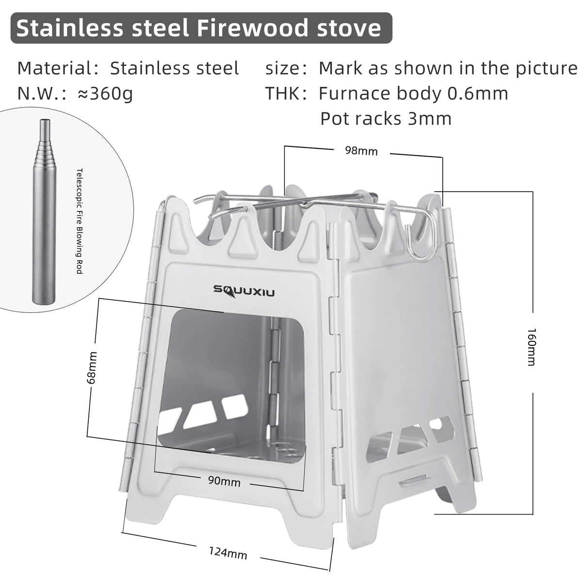 Outdoor Mini Fire Pit Stove &ndash; Lightweight Titanium Pro Stainless Steel