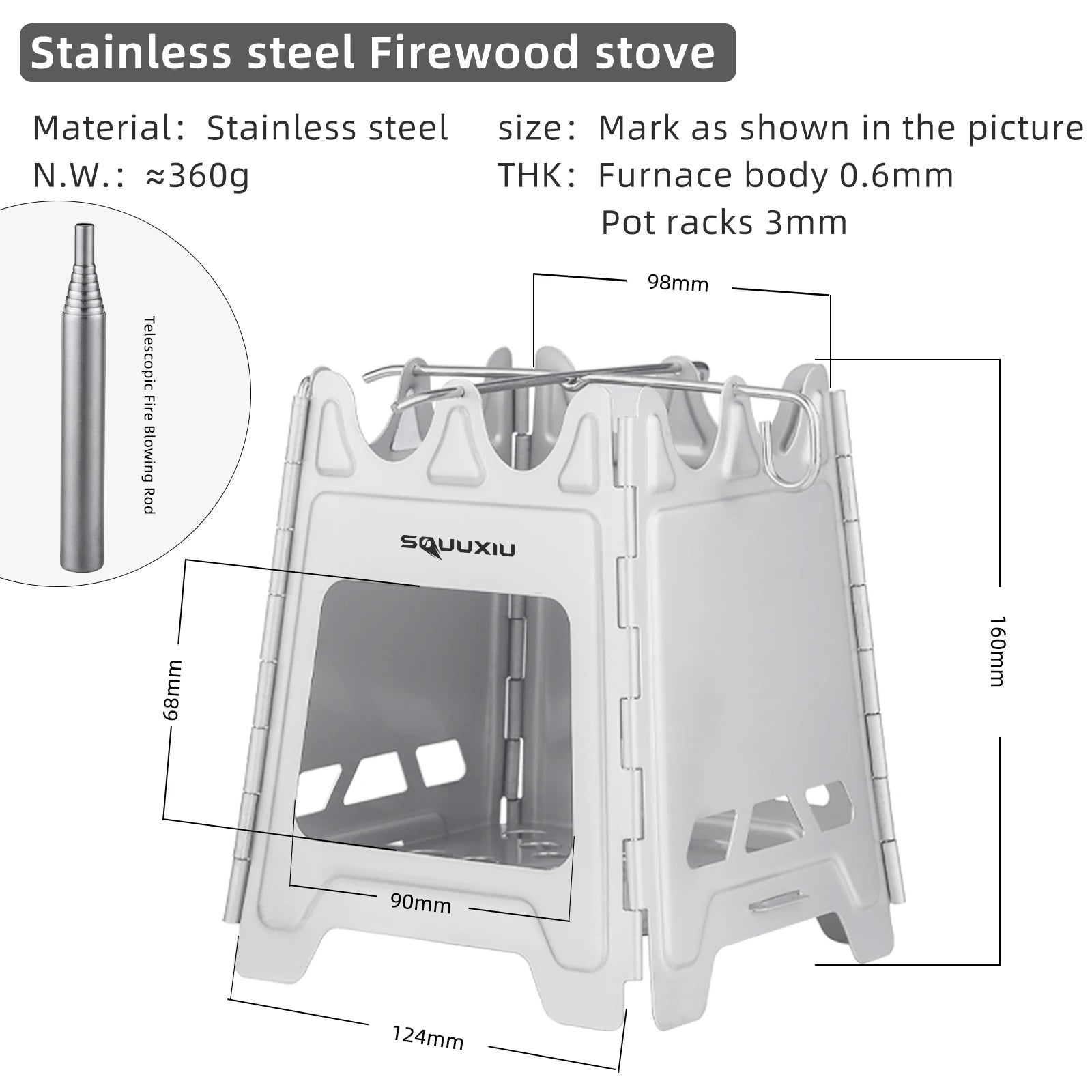 Outdoor Mini Fire Pit Stove &ndash; Lightweight Titanium Pro Stainless Steel